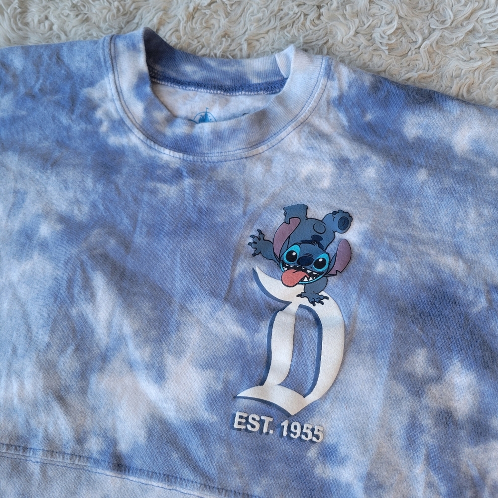 Disneyland Lilo & Stitch Blue White Tie Dye Long Sleeve Spirit Jersey Small - Picture 3 of 6